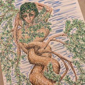 Unframed Original Art Drawing Illustration Twisted Tree Lady
